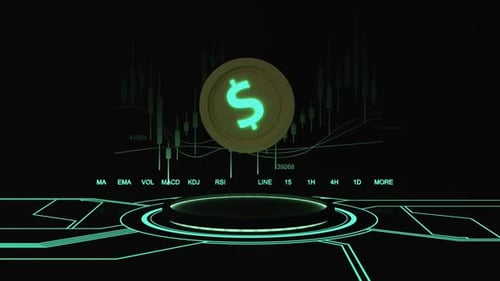 Futuristic Green Dollar Symbol on Digital Platform