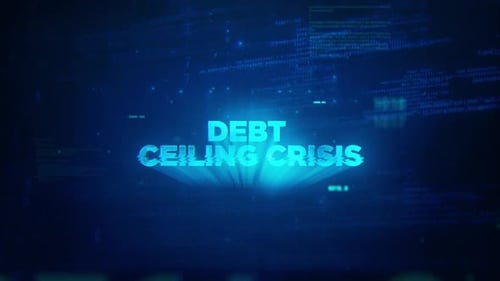 Debt Ceiling Crisis Futuristic Glowing Motion Hologram Concept Background