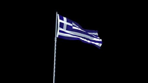 Waving Greek Flag on Flagpole with Alpha Channel