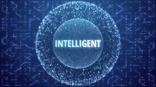 Intelligent Concept over Matrix sphere on circuitry background.