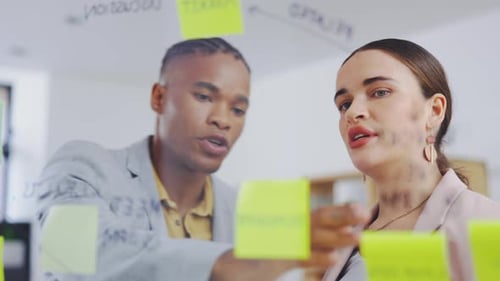 Board, explain or business people teamwork, communication and collaboration on development strategy