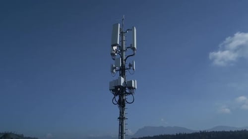 5G Communication Antenna Tower Sending Mobile Phone Data Signal Wireless Transmitting