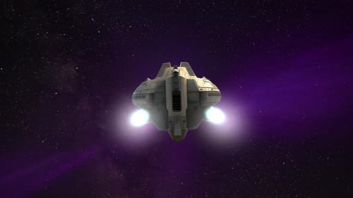 Futuristic Spaceship Flying Through Deep Space Nebula