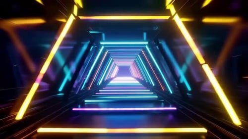 Futuristic Neon Tunnel with Purple and Cyan Light Loop