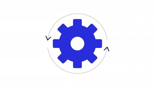 Animação de objeto 2D de rotação do processo de fluxo da engrenagem