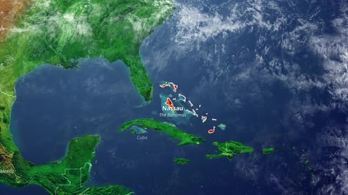 Realistic Earth Globe Zoom to Bahamas Travel Destination