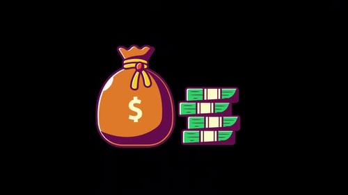 Animated Money Bag, Cash, and Coins Flat Design