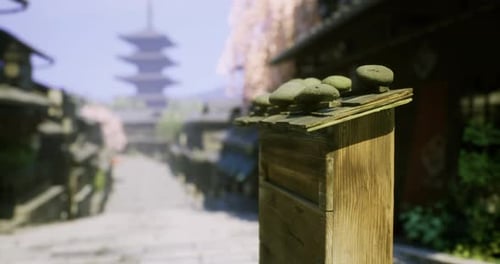 Traditional Wooden Mailbox at a Serene Street in a Historic Town During Spring