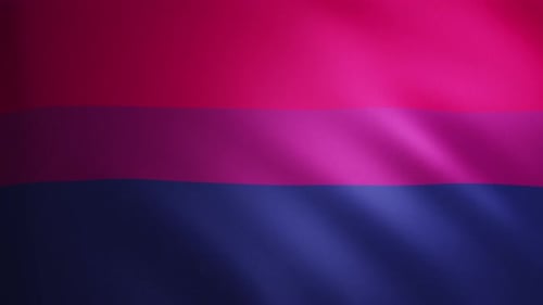 Bisexual Pride flag with fabric texture that moves in the wind. Smooth movement of the waving flag