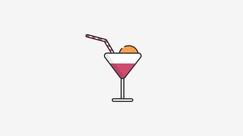 Animated Flat Design Cocktail Drink with Garnish Drop