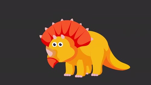 Flat Design Cartoon Triceratops Walking Animation