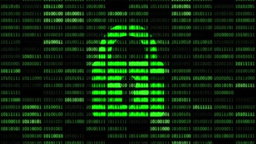 Animated Digital Padlock with Green Binary Code Background