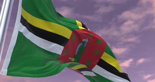 Waving Flag of Dominica Against Sky
