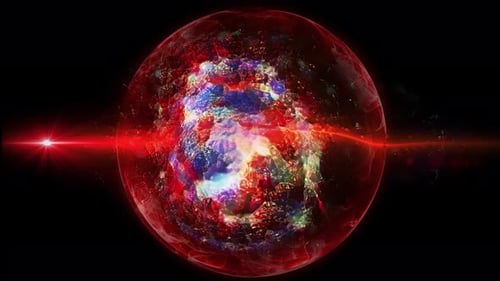Abstract Energy Orb with Dynamic Colorful Core and Red Laser Beam