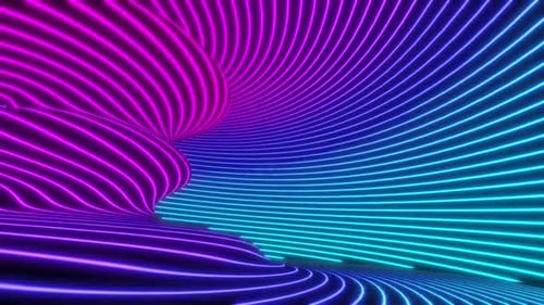 Vibrant neon abstract tunnel with glowing blue and pink lines