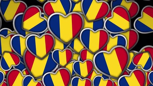 Falling Romanian Flag Hearts Animated Background