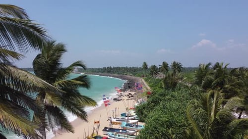 Top view of the beach with waves