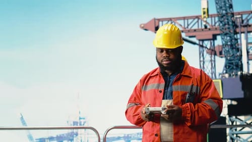 Offshore Platform Specialist Using Drone for Site Inspections Mapping Assets