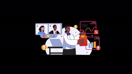 Diverse professionals analyzing data and collaborating online