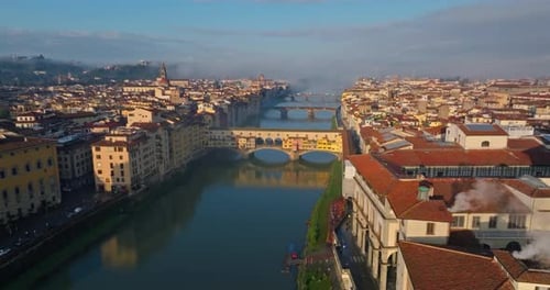 Aerial View of the Arno River in the Cityscape of Florence Italy