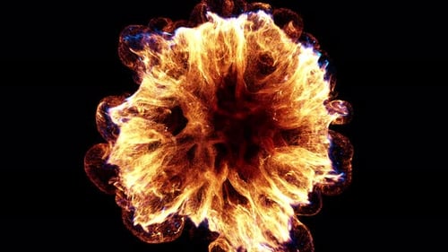 Energiering Fiery Vortex Explosion Intensive Fire Ball Energy mit blauen Rändern auf dunklem Hintergrund