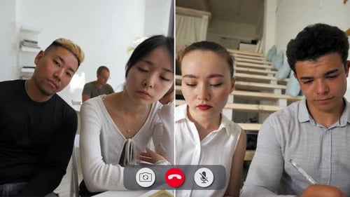 Bored Students in a Split Screen Online Call During Class