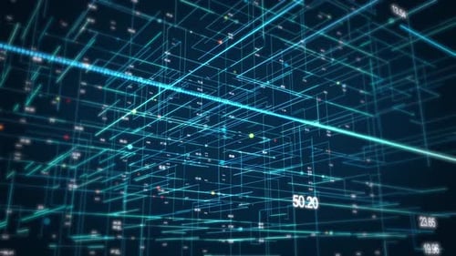 Abstract Futuristic Digital Grid Network with Data Flow