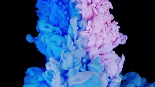 Deliberate Blend of Colorful Blue Paint and Pink Acrylic Ink Unveils a Striking Cloud on a Black