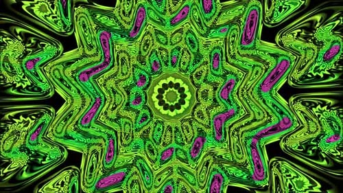 Abstract Fluid Kaleidoscope Pattern Background in Neon Green