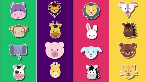 Cartoon Animals Background. Colorful and Funny. Seems Loop 4K