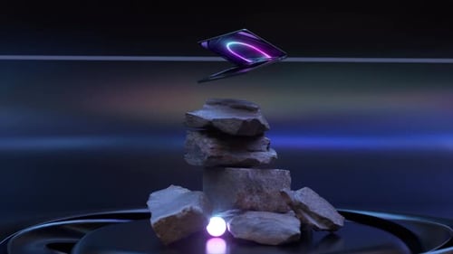 Dynamic Neon Lines Reveal on Futuristic Laptop Screen