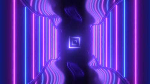 Glowing purple neon light portal tunnel