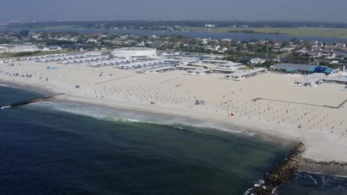 Aerial of the shoreline of Sands Beach Club in Long Beach in Long Island