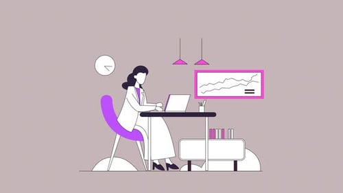 Minimalist Business Woman Working on Laptop with Data Graph Animation