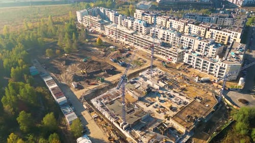 Aerial View of Construction Site in Urban Setting