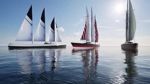 3D Animated Sailboats on Calm Ocean for Travel Projects