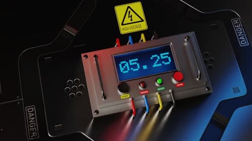 Countdown-Timer-Display mit Warnschildern