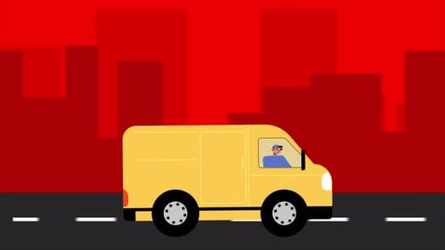 Flat Design Animated Delivery Service Van Driving