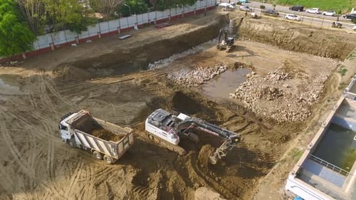 Construction Prep Aerial View of Foundation Work