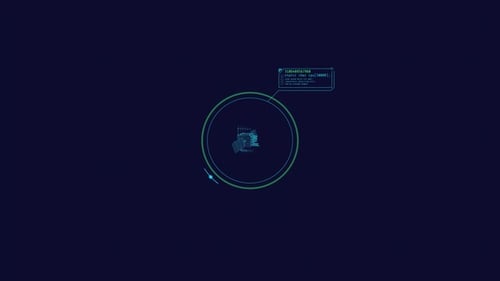 Animación en bucle de un elemento HUD de un satélite en un círculo