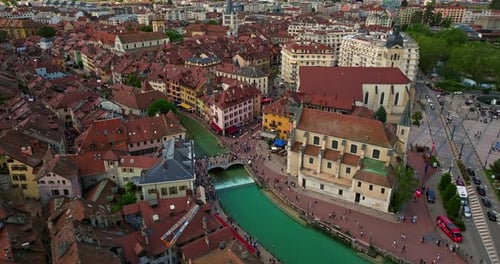 Aerial View of Annecy City Touristic Place in France