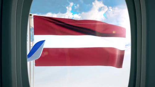 Realistic Waving Flag Seen Through an Airplane Window