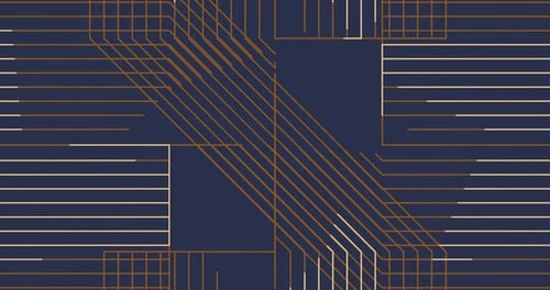 Abstract geometric pattern, navy blue and gold lines.