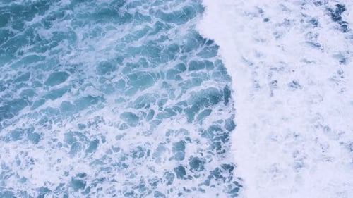 Amazing Blue Waves with White Foam Topdown Drone View