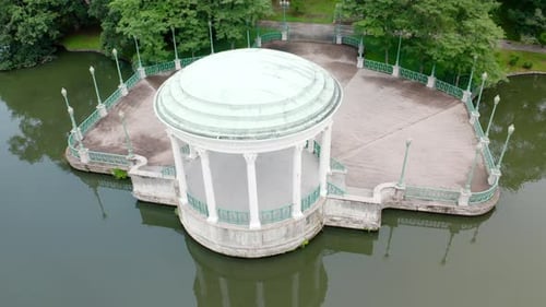Circular aerial view of the bandstand at Roger Williams Park in Providence.