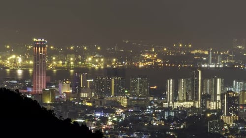 High angle view Komtar tower and surrounding in night