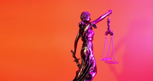 Lady Justice Statue Rotating on Gradient Background