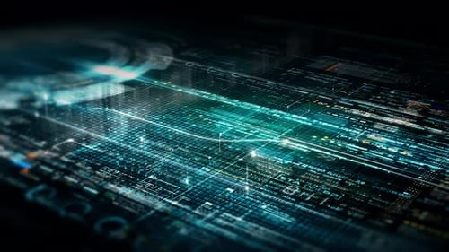 Futuristic Data Matrix Simulation HUD Screen