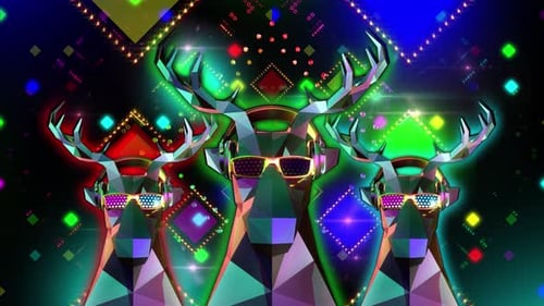Abstract Neon Party Loop with Geometric Deer and Lights