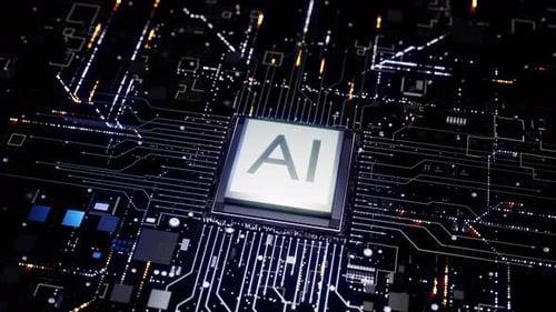 AI Processor Chip on Digital Circuit Board with Data Flow